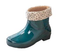 Maskjuwio Women Waterproof Wellies Plain Chelsea Boots Glossy Short Wellies Warm Lined Mid Calf Welly Chunky Sole Wellington Boots Non Slip Garden Boot Lightweight Neoprene Welly For Fishing