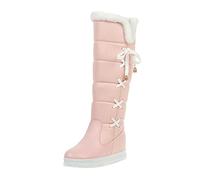 Maskjuwio Women's Winter Boots Waterproof Lined Overknee Boots Plush Warm Long Shaft Fashionable Winter Shoes Work Ski Outdoor Boots Flake Boots Non-Slip Flat Boots Comfortable, pink, 6 UK