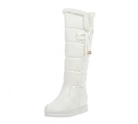Maskjuwio Women's Winter Boots Waterproof Lined Overknee Boots Plush Warm Long Shaft Fashionable Winter Shoes Work Ski Outdoor Boots Flake Boots Non-Slip Flat Boots Comfortable, White, 9 UK