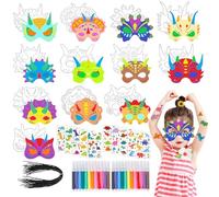 Masks for Painting, Children's Dinosaur Mask, Animal Masks for Painting, Crafts, Children's Dinosaur Mask, Animal Masks Set with Dinosaur Tattoo Sticker for Jungle Party, All Saints' Day Fancy Dress
