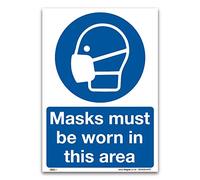 Masks must be worn in this area Sign, A4 1mm Rigid Plastic, Mandatory Virus Protection Safety