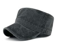 Masktide Oversize XXL Mens Washed Cotton Military Cadet Army Caps Basic Everyday Womens Classic Vintage Style Flat Top Hats, Black, XL-XXL