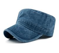 Masktide Oversize XXL Mens Washed Cotton Military Cadet Army Caps Basic Everyday Womens Classic Vintage Style Flat Top Hats, Blue, XL-XXL