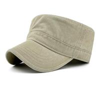 Masktide Oversize XXL Mens Washed Cotton Military Cadet Army Caps Basic Everyday Womens Classic Vintage Style Flat Top Hats, Khaki, XL-XXL