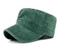Masktide Oversize XXL Mens Washed Cotton Military Cadet Army Caps Basic Everyday Womens Classic Vintage Style Flat Top Hats, Green, XL-XXL