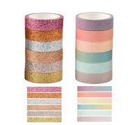 Maslasee 12 Rolls Glitter and Gradient Macaron Color Washi Tape Set - Decorative Masking Tapes for DIY Scrapbooking, Journal, Gift Wrapping, Crafts (2 Boxes, 6 Rolls Each)