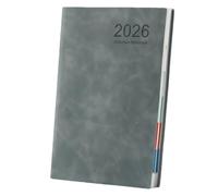 Maslasee 2026 Diary - A5 Day Per Page January 2026 to December 2026 180° Flat Lay with Pen Loop Grey Faux Leather Cover Daily Planner, Notebook, or Gift