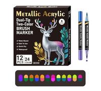 Maslasee 24 Colors Acrylic Paint Pens & Acrylic Markers Set, Dual Tip Acrylic Pens for Adult Colouring Pens, Art Markers for Rock Painting, Glass, Fabric, Crafts for Adults and Kids