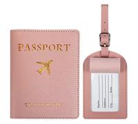 Maslasee 2Pcs Passport Holder Travel Wallet,Pink Luggage Tag RFID Passport Wallet Travel Wallet PU Leather Passport Cover Case Organizer for Documents Boarding Pass Credit Cards Pink