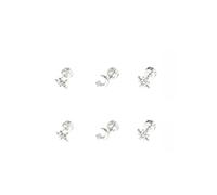 Maslasee 6 PCS Flat Back Earrings Sterling Silver Stud Earrings,Sterling Silver Earrings Cross Star Lightning Moon Earring Cartilage Helix Pierced Ear Jewelry