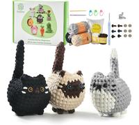Maslasee Complete Crochet Kit for Beginners Adults & Kids, Crochet Kits for Beginners Adults with 3 Cute Cats, Step-by-Step Video Tutorials, Ergonomic Hooks, Yarn & Stuffing for Amigurumi Animals