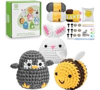 Maslasee Crochet Kit for Beginners, Crochet Kits for Beginners Adults with Crochet Hooks, Yarn - Learn to Crochet Amigurumi Animals (Penguin, Bee, Bunny) with Video Tutorial for Knitting and Crochet