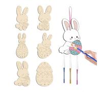 Maslasee Easter Bunny & Egg Wooden Craft Kit - 12 Unfinished Wood Cutouts with Wind Chime Materials, Paint Brushes, Gem Stickers & Ribbons for Kids DIY Easter Decorations