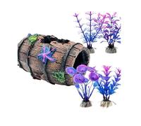 Maslasee Fish Tank Decorations, Betta Fish Tank Accessories with Broken Barrel Cave and Aquarium Plants, Fish Tank Ornaments for Small Fish to Hide and Play Mother's Day