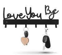 Maslasee Love You Bye Sign Key Holder for Wall, Metal Key Hooks Wall Mounted Hanger Rack for Coats Hats, Easy Installation, Ideal Entryway Decor for Home Organization Gift (Black)