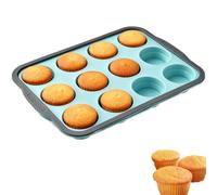 Maslasee Muffin Trays with Metal Frame, 12 Cup Silicone Muffin Cupcake Tray for Yorkshire Puddings and Mince Pies Non-Stick Baking Pan 31x22x3.6cm