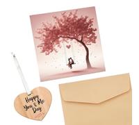 Maslasee Romantic Wooden Heart Happy You & Me Day Greeting Card Set with Envelope, Heartfelt Anniversary Card for Wife, Happy Anniversary Card for Husband, Him, Couple,Her,Valentine's Birthday Gift