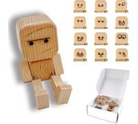 Maslasee Shaking Wooden Man For Car,Handmade Shaking Wooden Man Figurine With Wobbly Legs 12 Expressions Natural Wood Finish Swaying Dashboard Toy For Car Desktop Decor Gift
