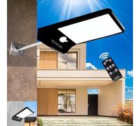MASLED Solar Security Lights Outdoor Motion Sensor w/ Remote | 3 Intelligent Modes, Light Colour & Brightness Controls, Wall & Pole Mount | Ideal as Garden Lights, Outdoor Wall Lights etc. (Black)