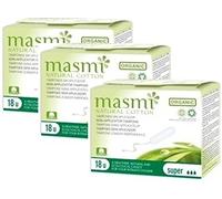 Masmi Pack of 3 - 100% Certified Organic Cotton Tampons - Super
