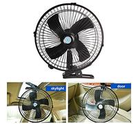 MASO 10inch 12V Car Van Home Electric Air Fan 180°rotation Desk Fans 2 Speed Airflow with Clip