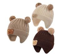 MASOCIO Baby Winter Hat Toddler Boys Girls Fleece Lining Warm Bobble Beanie with Ear Flaps 6 9 12 18 Months 2 Kids Children Thermal Knitted Wooly Caps with Pom Pom 3 Pack Age 1-3 Years Multicolor