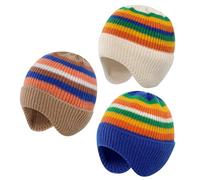 MASOCIO Baby Winter Hat Toddler Boys Girls Fleece Lining Warm Bobble Beanie with Ear Flaps 6 9 12 18 Months 2 Kids Children Thermal Knitted Wooly Caps 3 Pack Age 1-3 Years Multicolor 3