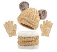 MASOCIO Kids Girls Boys Hat Scarf Gloves Set 3 in 1 Winter Warm Toddler Baby Bobble Thermal Knitted Wooly Fleece Snood 3 4 5 Neck Warmer Pom Pom Hats Age 2-6 Years Yellow