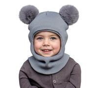 MASOCIO Toddler Hat Kids Winter Warm Balaclava Infant Baby Boys Girls Knitted Thermal Snood Scarf 12 18 Months 2 3 4 5 6 7 Kids Children Bobble Beanie Double Pom Pom Age 1-8 Years Grey