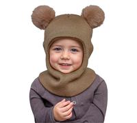 MASOCIO Toddler Hat Kids Winter Warm Balaclava Infant Baby Boys Girls Knitted Thermal Snood Scarf 12 18 Months 2 3 4 5 6 7 Kids Children Bobble Beanie Double Pom Pom Age 1-8 Years Khaki