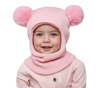 MASOCIO Toddler Hat Kids Winter Warm Balaclava Infant Baby Girls Knitted Thermal Snood Scarf 12 18 Months 2 3 4 5 6 7 Kids Children Bobble Beanie Double Pom Pom Age 1-8 Years Pink