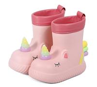MASOCIO Toddler Wellies Baby Infant Girls Rain Boots Kids Ankle Welly Boots Children Short Wellies Cute Waterproof Lightweight Size 5.5 6 UK Child Pink