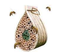 Mason Bee House, Pollinating Palace，Hanging Wooden bee House Habitat with Bamboo Tubes for The Garden and Yard Bee Hotel for Pollinators