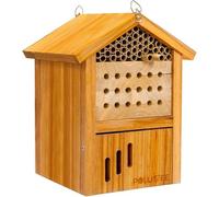 Mason Bee House -Wax Coated Bee Houses,Bee House for The Garden, Mason Bee Hotel Waterproof, Natural Handmade Wooden Mason Bee Home, Attracts Peaceful Bee Pollinators,Native Mason Bee Habitat