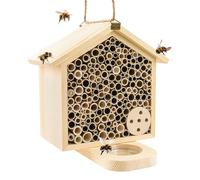 Mason Bee House with Feeding Trays - Natural Pine Wood Hanging Bee Hive,Insect Hotel for Garden Backyard, Outdoor Garden Decoration Attracts Bees, Butterflies, Ladybugs Pollinators