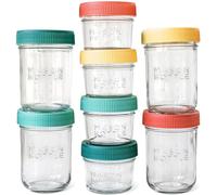 MASON BOTTLE - Glass Mason Jars for Breast Milk Storage - Wide easy to clean design, dishwasher and Freezer safe (4 and 8 oz Jars (Set of 8))