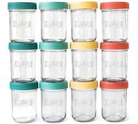 MASON BOTTLE - Glass Mason Jars for Breast Milk Storage - Wide easy to clean design, dishwasher and Freezer safe (8 oz Jars (Set of 12))