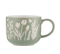 Mason Cash, in The Meadow Set of 4 Tulip Green Stoneware Mugs, 400 ml, Reactive Glaze and Wax Resist Design, Microwave and Dishwasher Safe