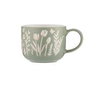Mason Cash, in The Meadow Set of 4 Tulip Green Stoneware Mugs, 400 ml, Reactive Glaze and Wax Resist Design, Microwave and Dishwasher Safe