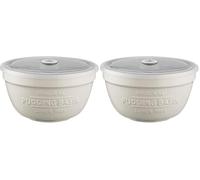 Mason Cash Innovative Kitchen 900ml Pudding Basin with Lid | Stoneware Steaming Bowl with Vented Base & Sealing Rim | Ideal for Puddings, Baking, Serving (Pack of 2)