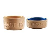 Mason Cash Lettered Water Bowl for Dogs, Cane, 20 cm & Lettered Dog Bowl, Cane and Blue, 18 cm