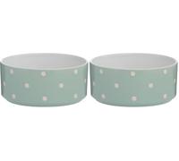 Mason Cash Polka Dot Sage Green Pet Bowl 18cm | 1.4 Litre Capacity | Stoneware Pet Bowl for Food & Water | Durable, Dishwasher & Freezer Safe | Textured Dot Design (Pack of 2)