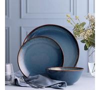 Mason Cash Reactive Blue Stoneware Dinner Set | 12-Piece Tableware Collection with Reactive Glaze Finish | Includes 4 Dinner Plates, 4 Side Plates & 4 Bowls | Dishwasher & Microwave Safe