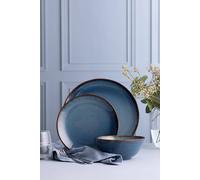 Mason Cash Reactive Blue Stoneware Dinner Set | 12-Piece Tableware Collection with Reactive Glaze Finish | Includes 4 Dinner Plates, 4 Side Plates & 4 Bowls | Dishwasher & Microwave Safe