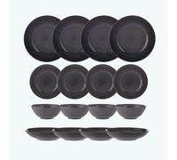 Mason Cash Reactive Linear Stoneware Black Dinnerware Set - 16 Piece