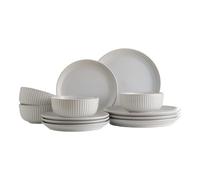 Mason Cash Reactive Ridge White 12 Piece Dinner Set | Stoneware Set for 4