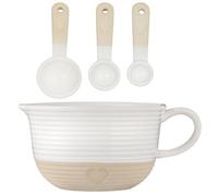 Mason Cash Rustic Charm Set Of 3 Measuring Spoons & 1 Batter Bowl 26Cm - Cream