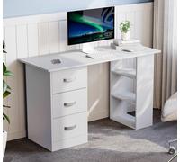 Mason Computer Desk 3 Drawer 3 Shelf Laptop PC Office Home Study Table White