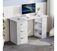 Mason Computer Desk 3 Drawer 3 Shelf Laptop PC Office Home Study Table White