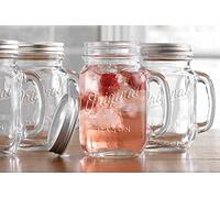 Mason Jar 16 Oz. Glass Mugs with Handle and Lid Set Of 4 Glaver's Old Fashioned Drinking Glass Bottles Original Mason Jar Pint Sized Cup Set., Green